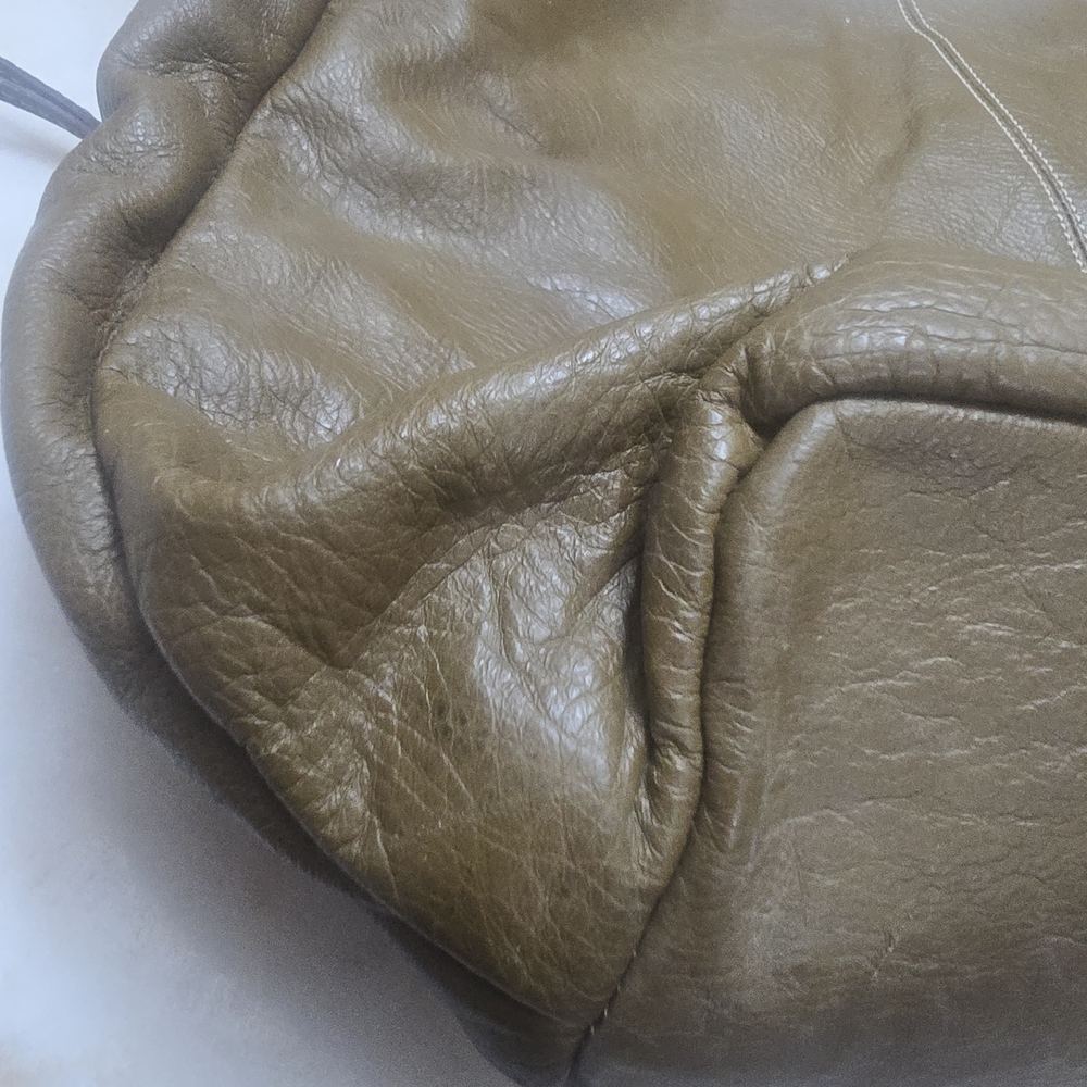 Pebbled Olive Shoulder Bag with Adjustable Strap - Picture 3 of 11
